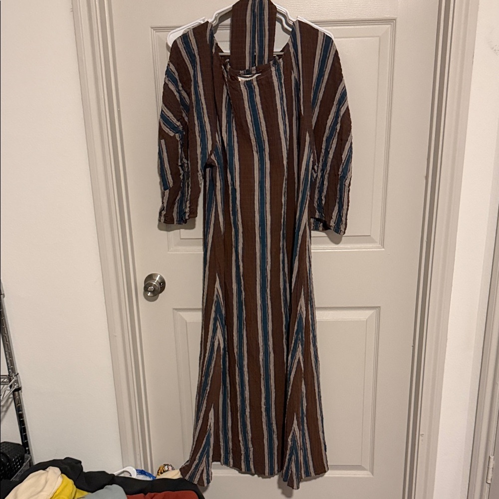 Mara Hoffman Brown, Blue and Cream Striped Maxi Dress